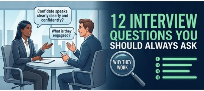 12 Interview Questions You Should Always Ask (And Why They Work) cover image for RESUGROW blog about Interview Prep, ATS-friendly resumes, and recruiter-ready job search strategy