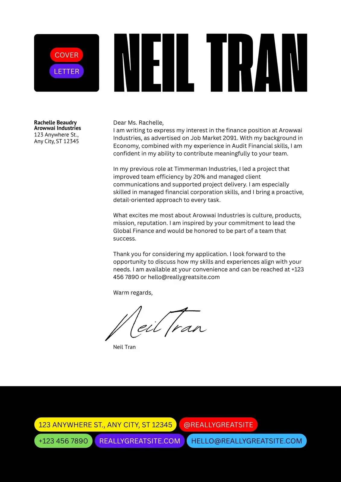 Executive Bold professional cover letter template for job applications and interview callbacks