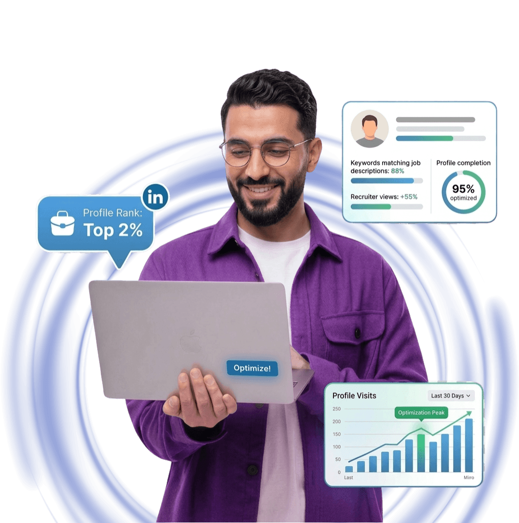LinkedIn profile makeover example with AI optimization for headline, about section, and recruiter visibility