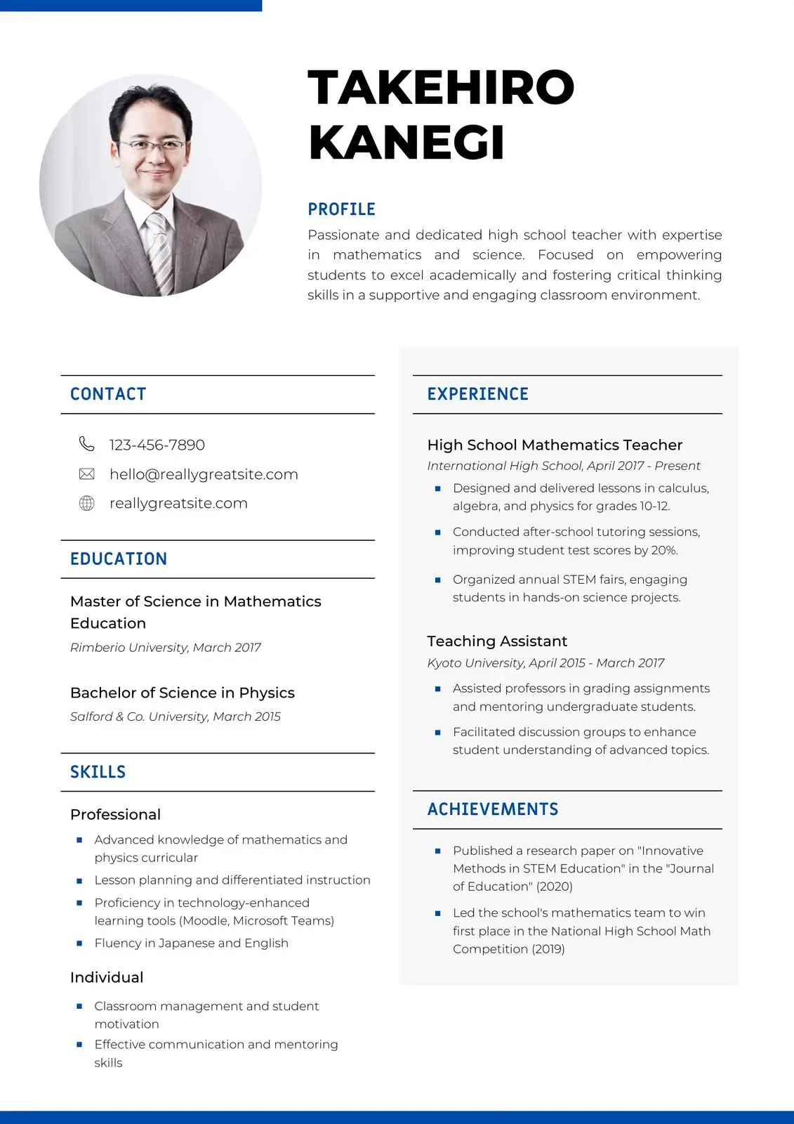 Academic CV ATS-friendly resume template — Traditional style for professional job applications