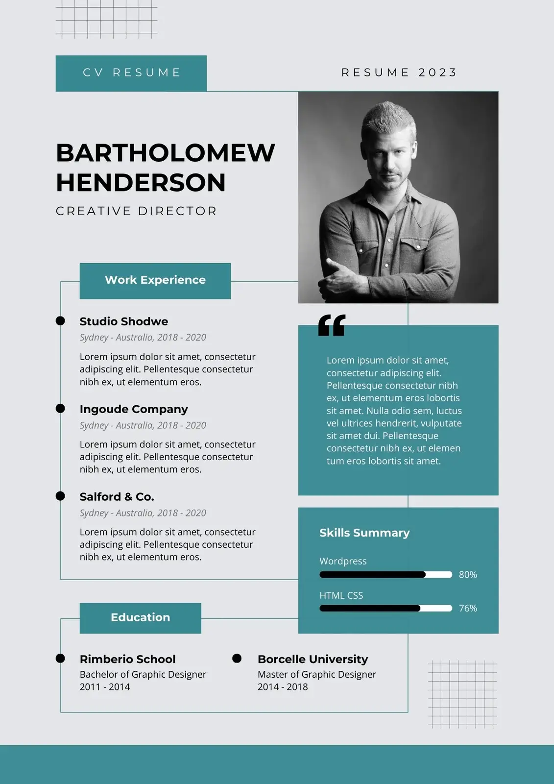 Creative Director ATS-friendly resume template — Creative style for professional job applications