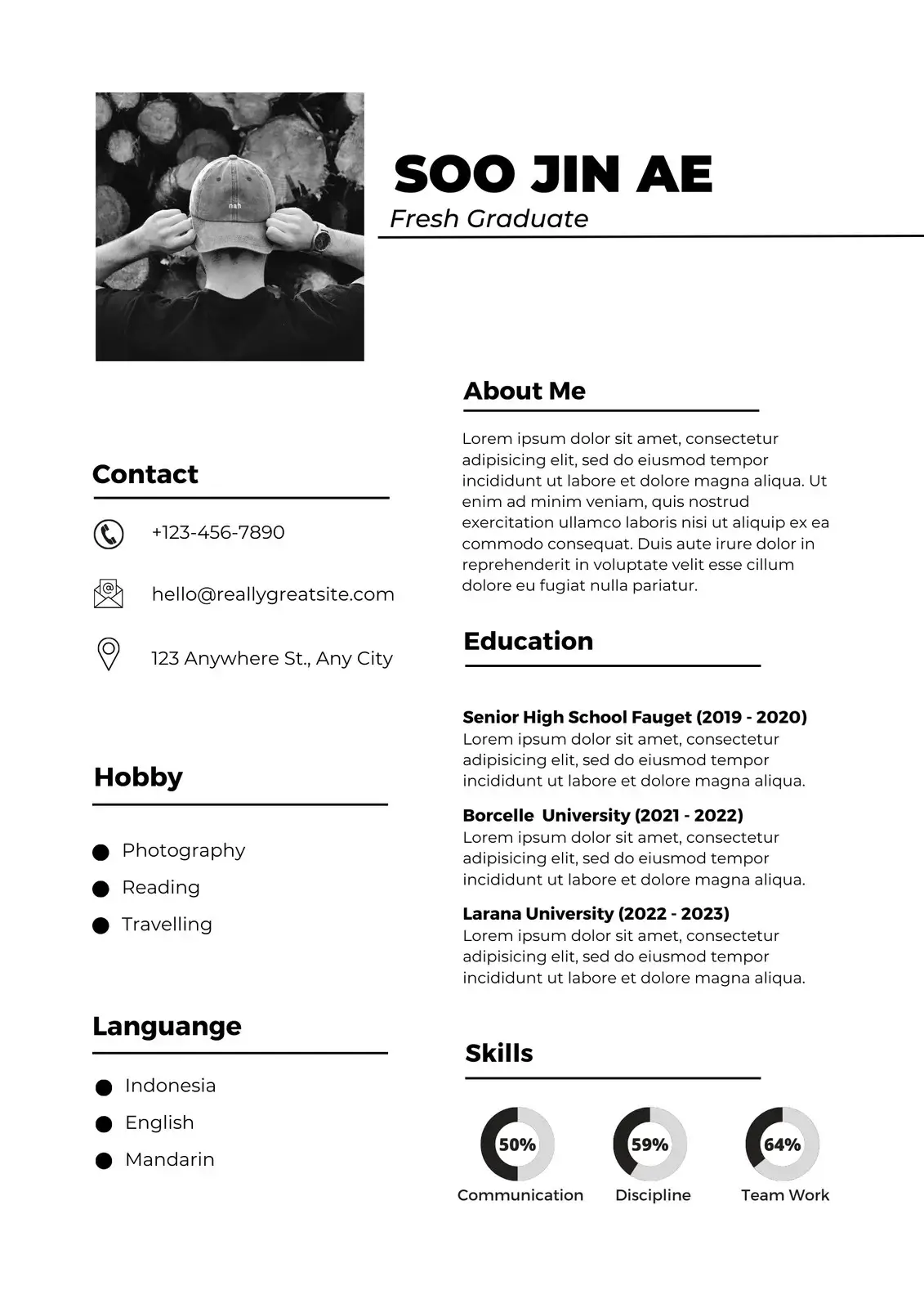 Graduate Start ATS-friendly resume template — Entry Level style for professional job applications