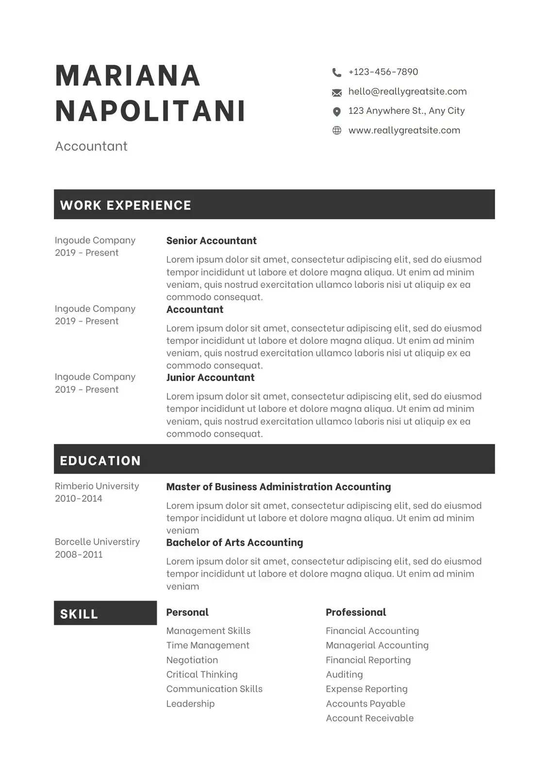 Clean Simple ATS-friendly resume template — Minimal style for professional job applications